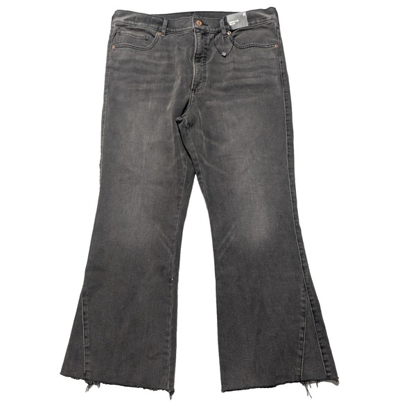 Express Denim - EXPRESS CROPPED FLARE‎ HIGH RISE - Women 14 Raw Hem Black Denim Jeans NEW